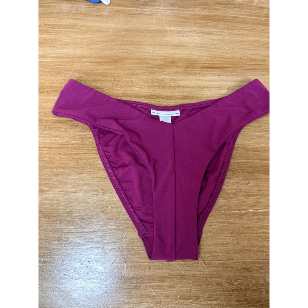Robin Piccone Womens Magenta Purple High Leg V-Front Bikini Bottom Style S